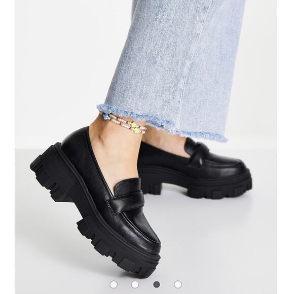 ASOS DESIGN Wide Fit Movable Padded Chunky Loafers in Black Size 11W - Picture 3 of 10